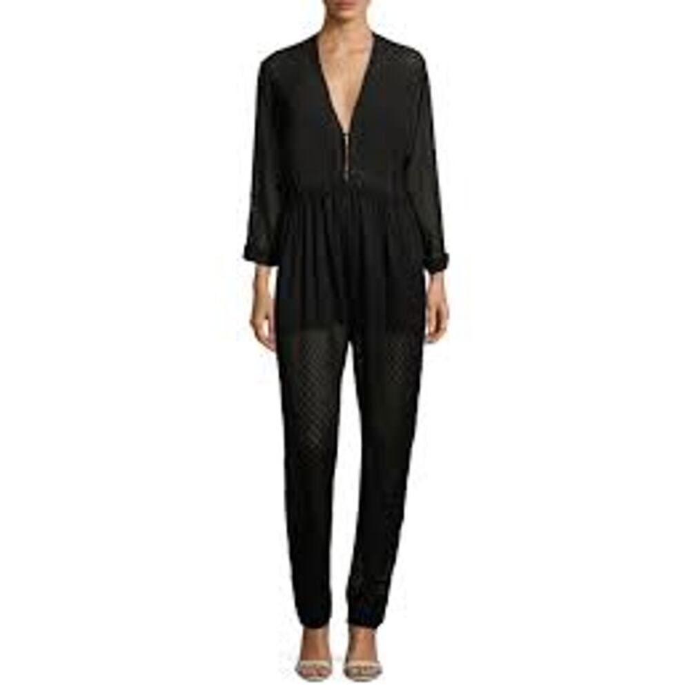 IRO Black Gleda Polka Dot Burnout Sheer Perforated Eyelet Jumpsuit Womens 38
